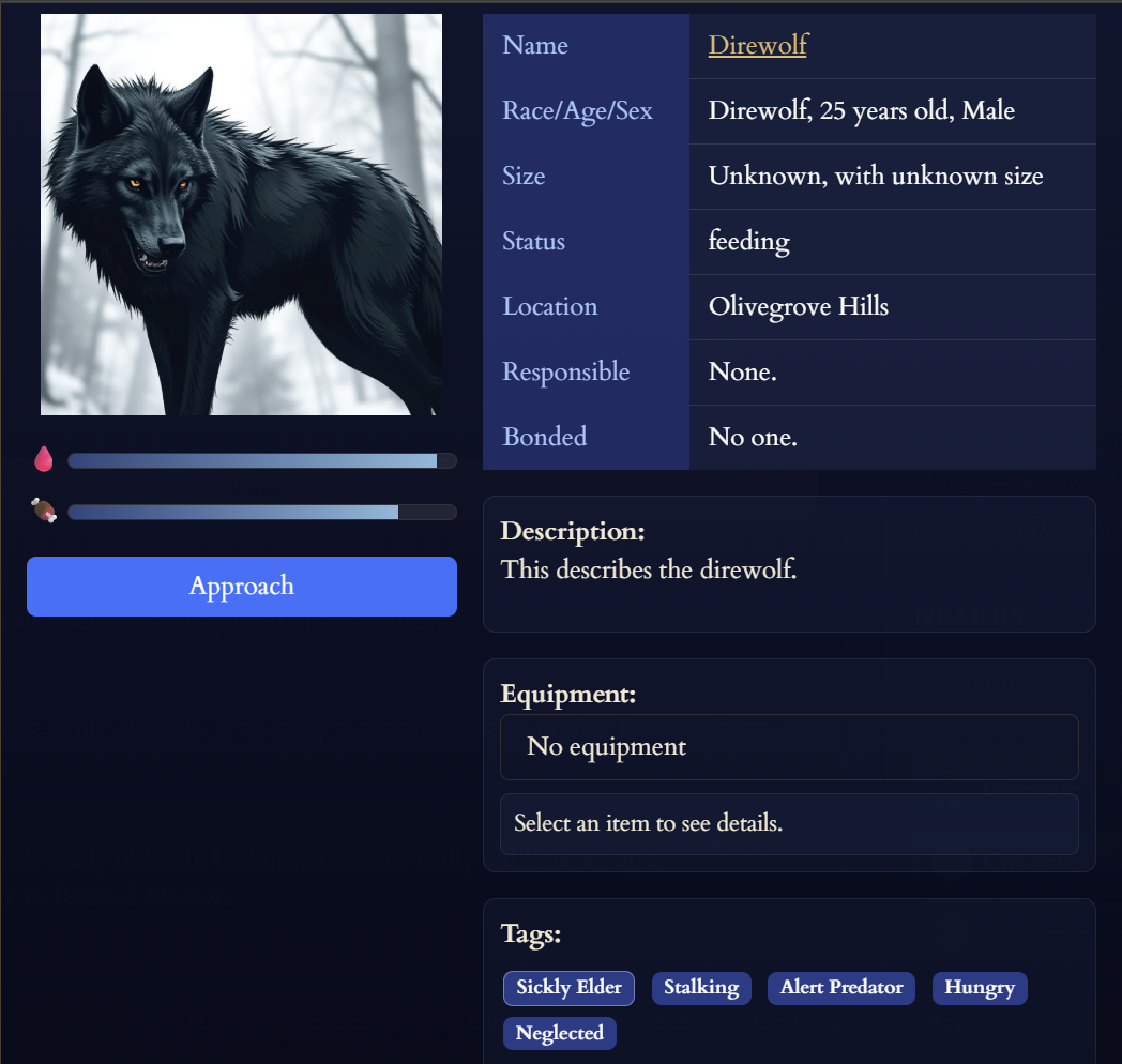 Celestial Fall animal ecology interface screenshot