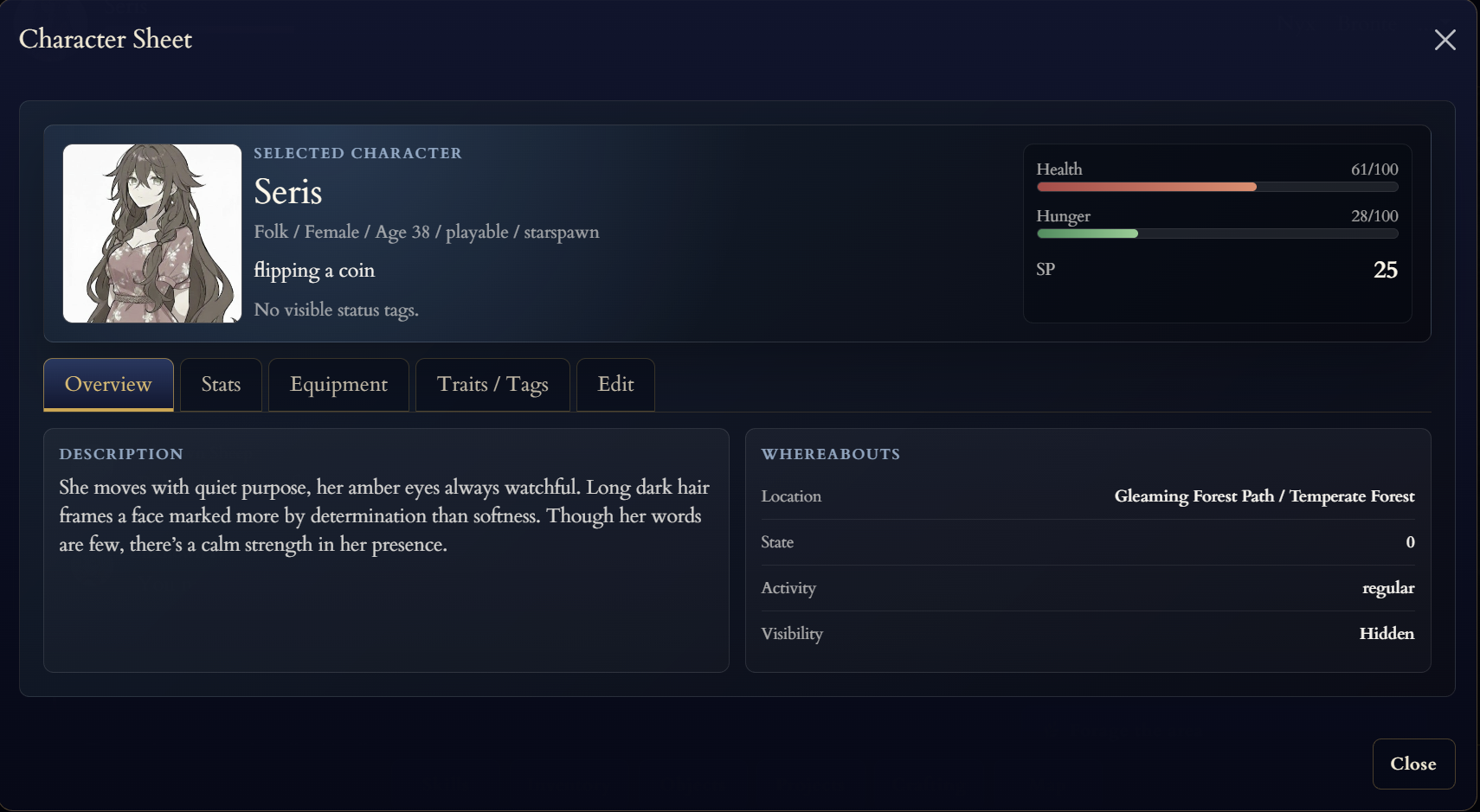 Celestial Fall character detail modal screenshot