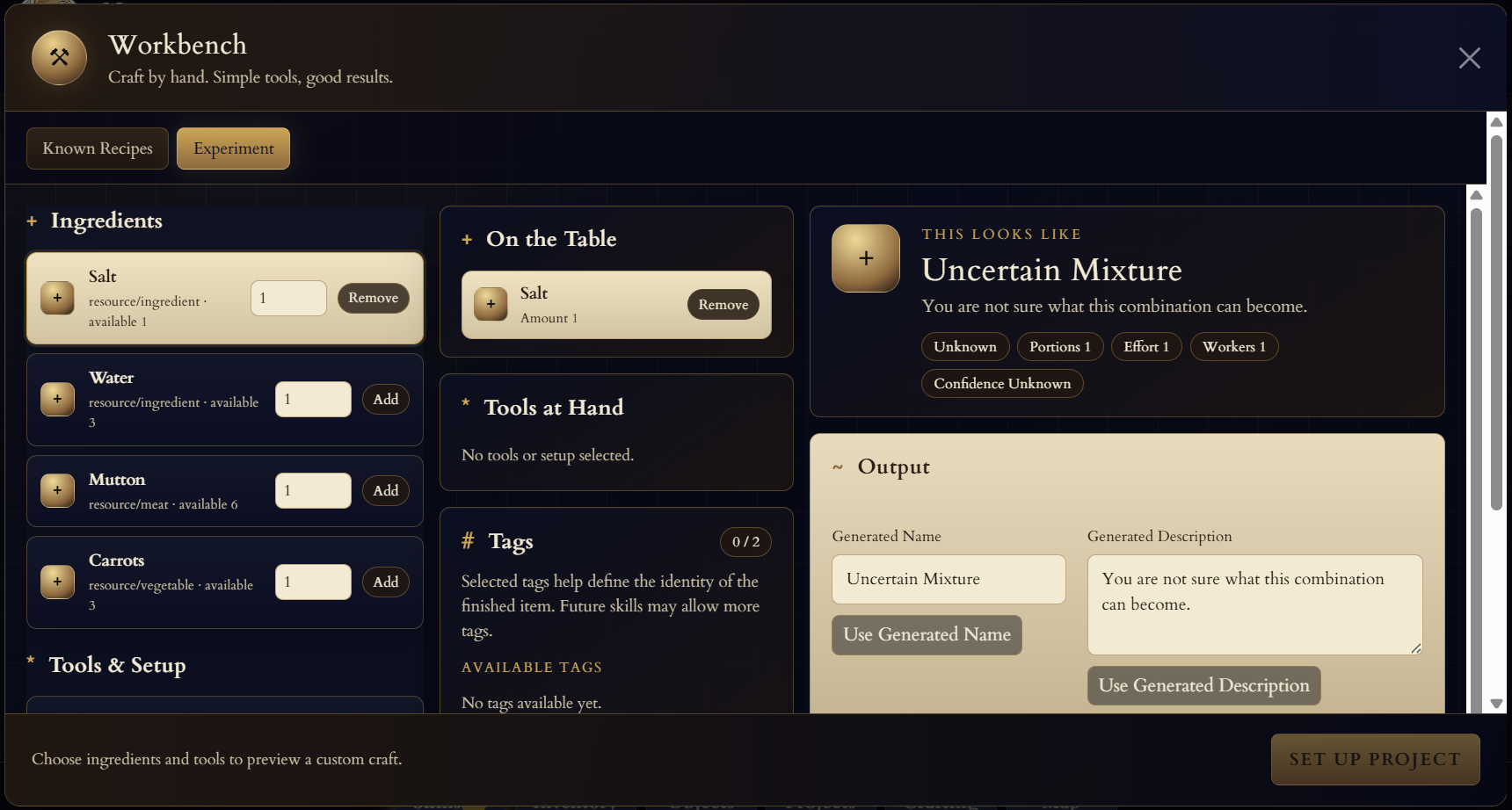 Celestial Fall projects interface screenshot