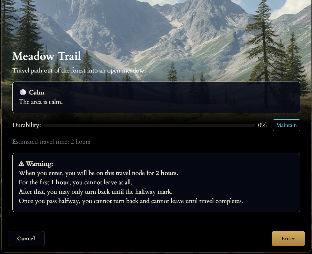 Celestial Fall node and travel view screenshot