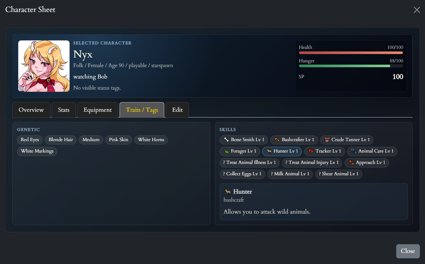 Celestial Fall character detail modal screenshot
