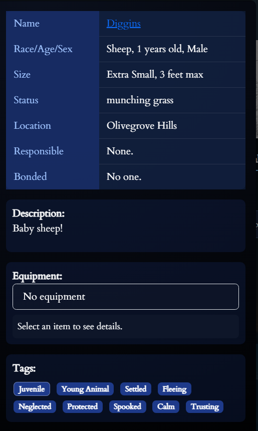 Celestial Fall animal ecology interface screenshot
