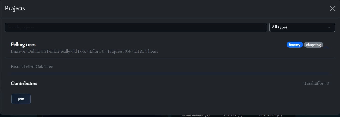Celestial Fall projects interface screenshot